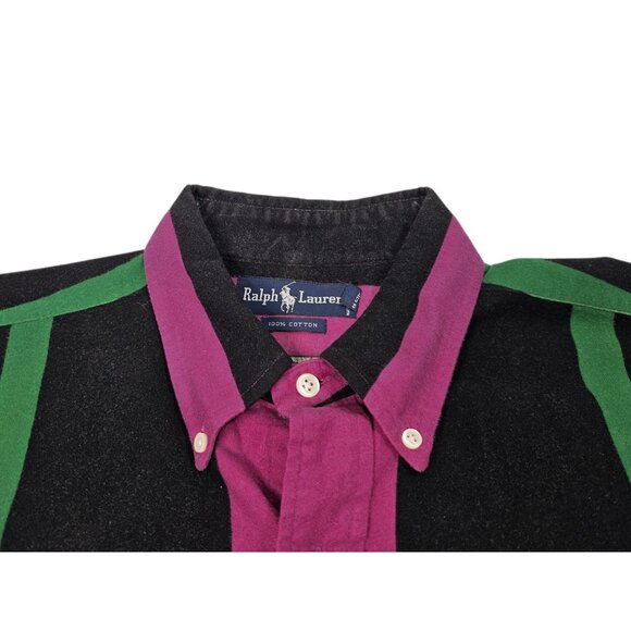 VTG 90s Ralph Lauren Colorful Striped Flannel Shirt Button Down Men's Large - Picture 4 of 10